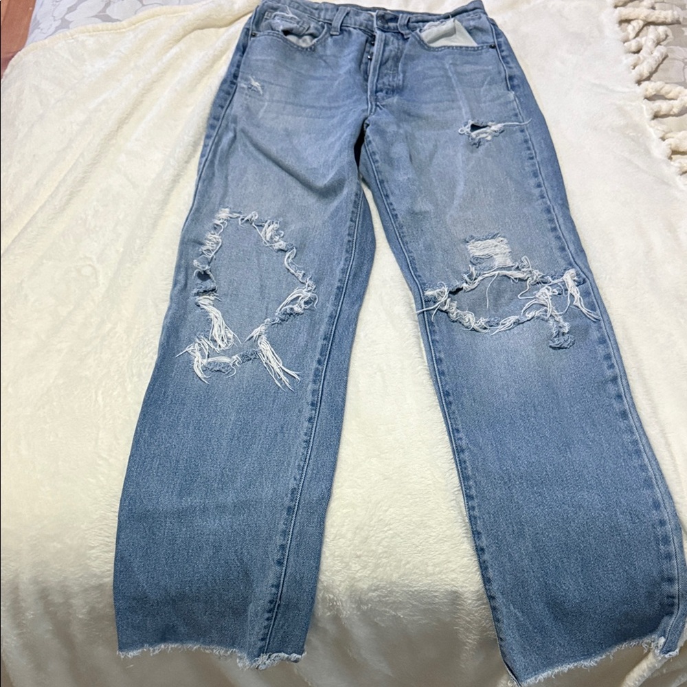 Cello Light Blue Distressed Straight Leg Jeans